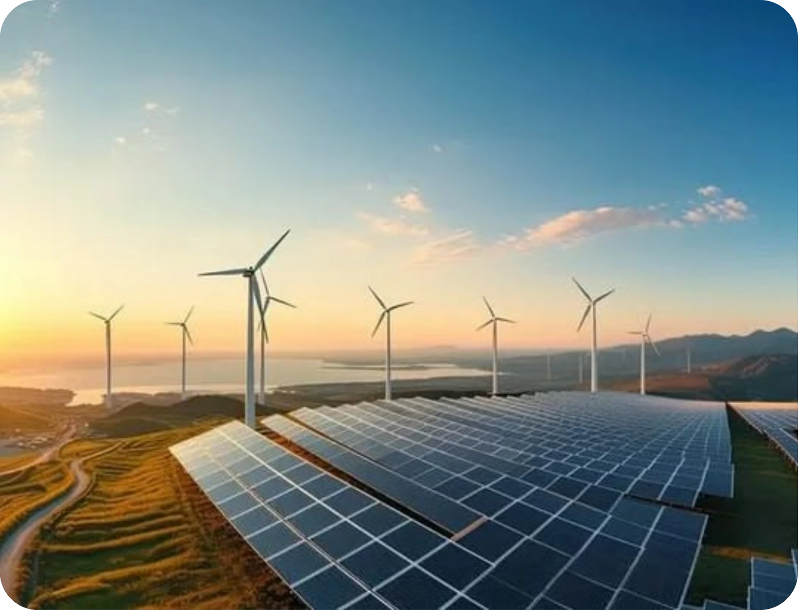 Solar panels and wind turbines